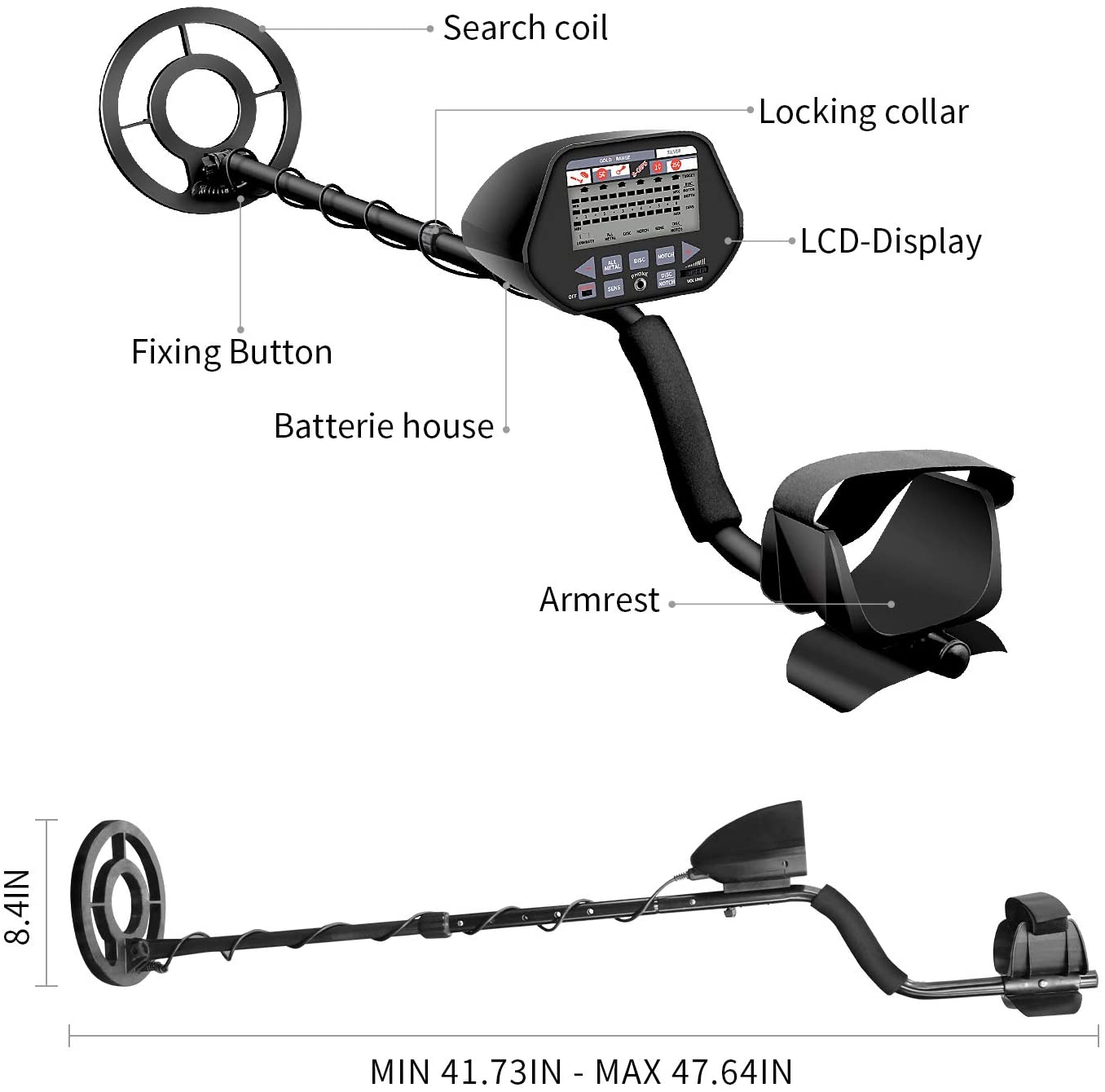 Aneken Metal Detector for Adults Kids High Accuracy Metal Finder with 7 Target & 3 Modes and LCD Display Distinctive Audio Prompt 8.5 Waterproof Search Coil Include 9V Battery & Folding Shovel 